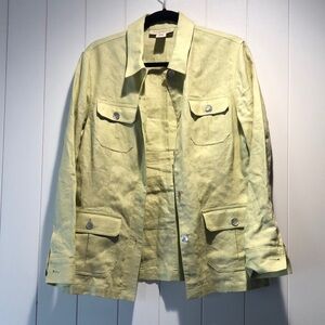 Easy Spirit is 100 linen shirt jacket multi pocket celery green MOP button 10